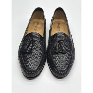Santoni Mens Black Woven Leather Tassel Loafers Made in Italy 11 B